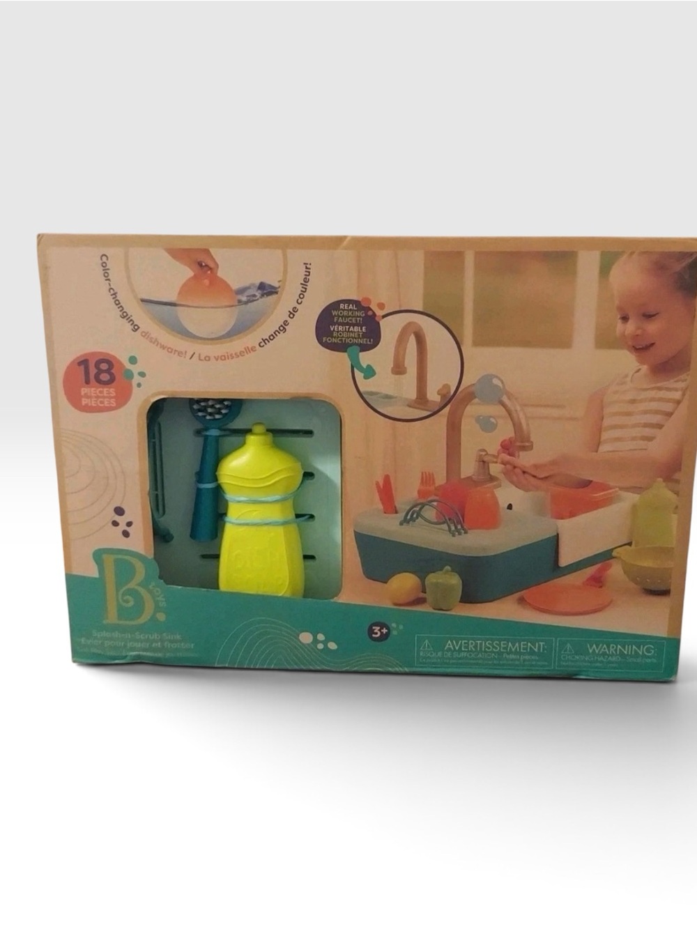 B Toys Splash & Scrub Toy Kitchen Sink Playset. 18pcs